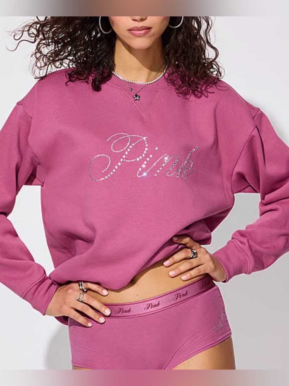 PINK Victoria's Secret Rose Crystal Logo Crewneck Sweatshirt